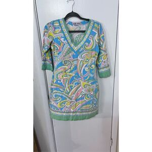 BARBARA GERWIT BLUE PINK PAISLEY DRESS WOMENS SIZE S